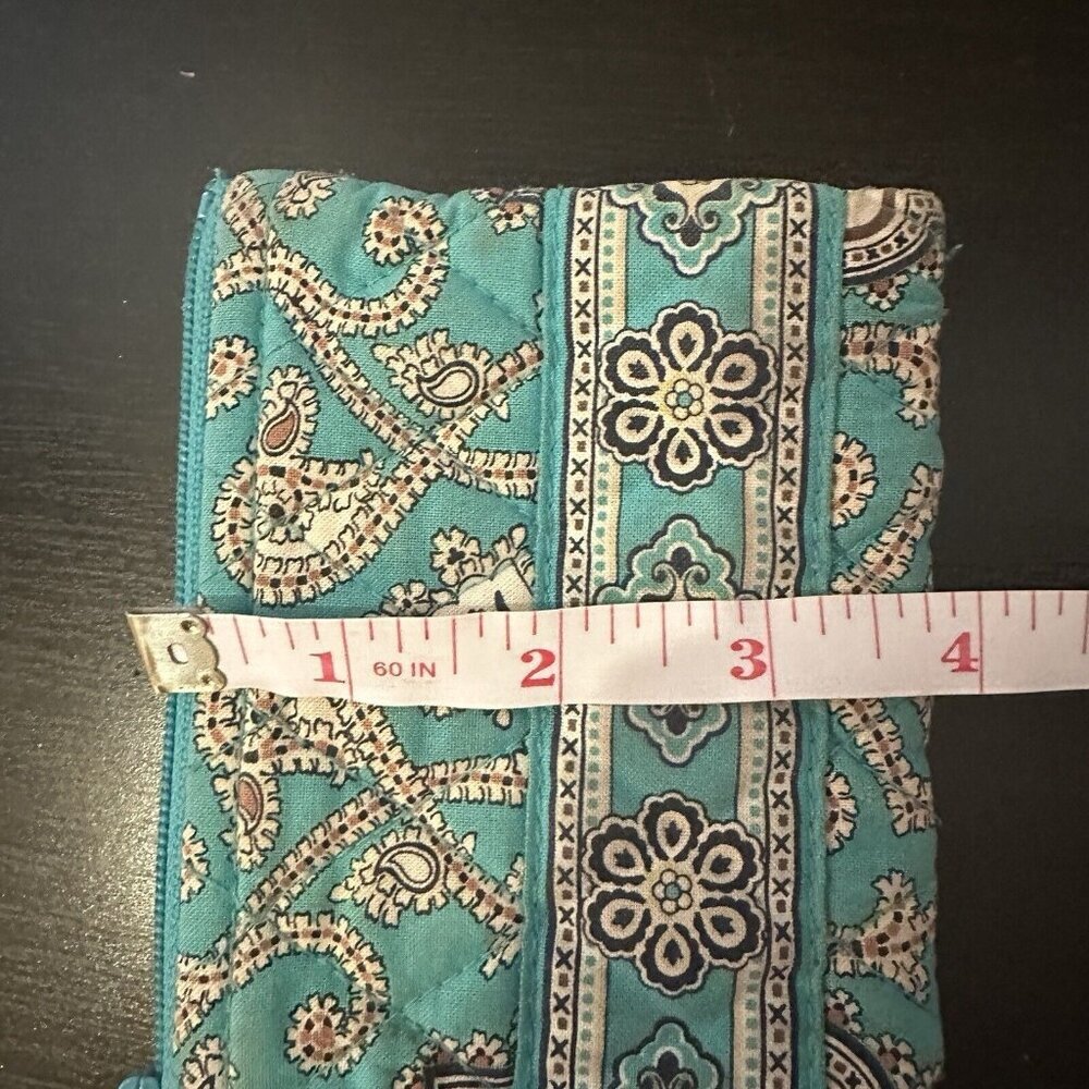 Vera Bradley TOTALLY TURQ COIN Purse Blue And Brown Zipper Pouch Bag - Picture 2 of 6